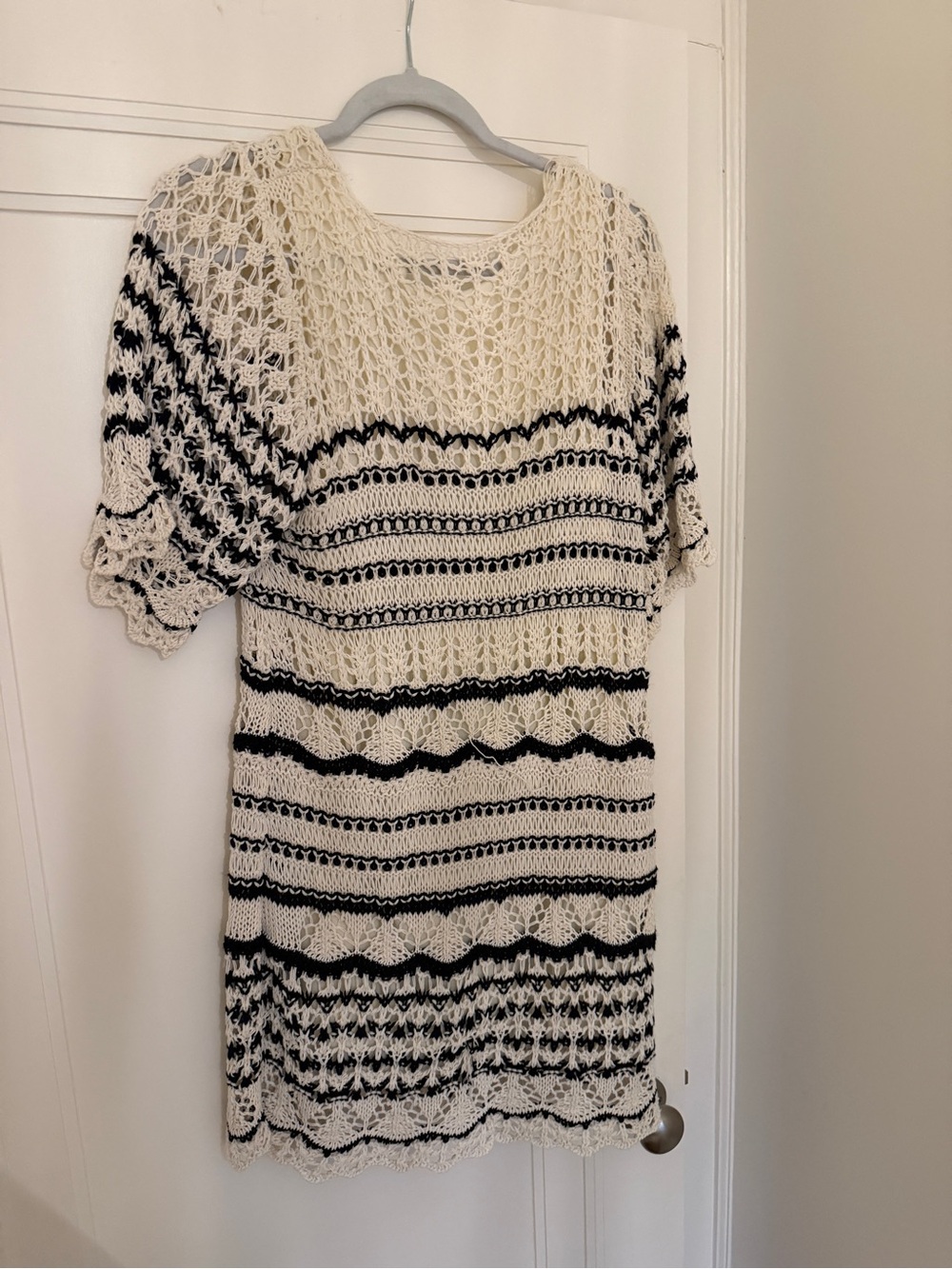 Zara Cream and Black Crocheted Mini Dress